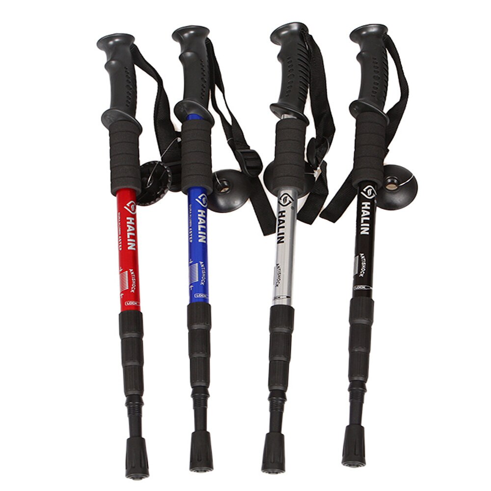 Goat Telescopic Walking Shock Hiking Trekking Trail Stick Adjustable Canes 4-Sections Aluminum Alloy Mountain Poles